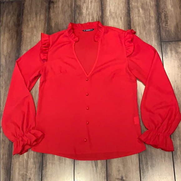 Ruffle Trim Button Front Blouse - Picture 6 of 8